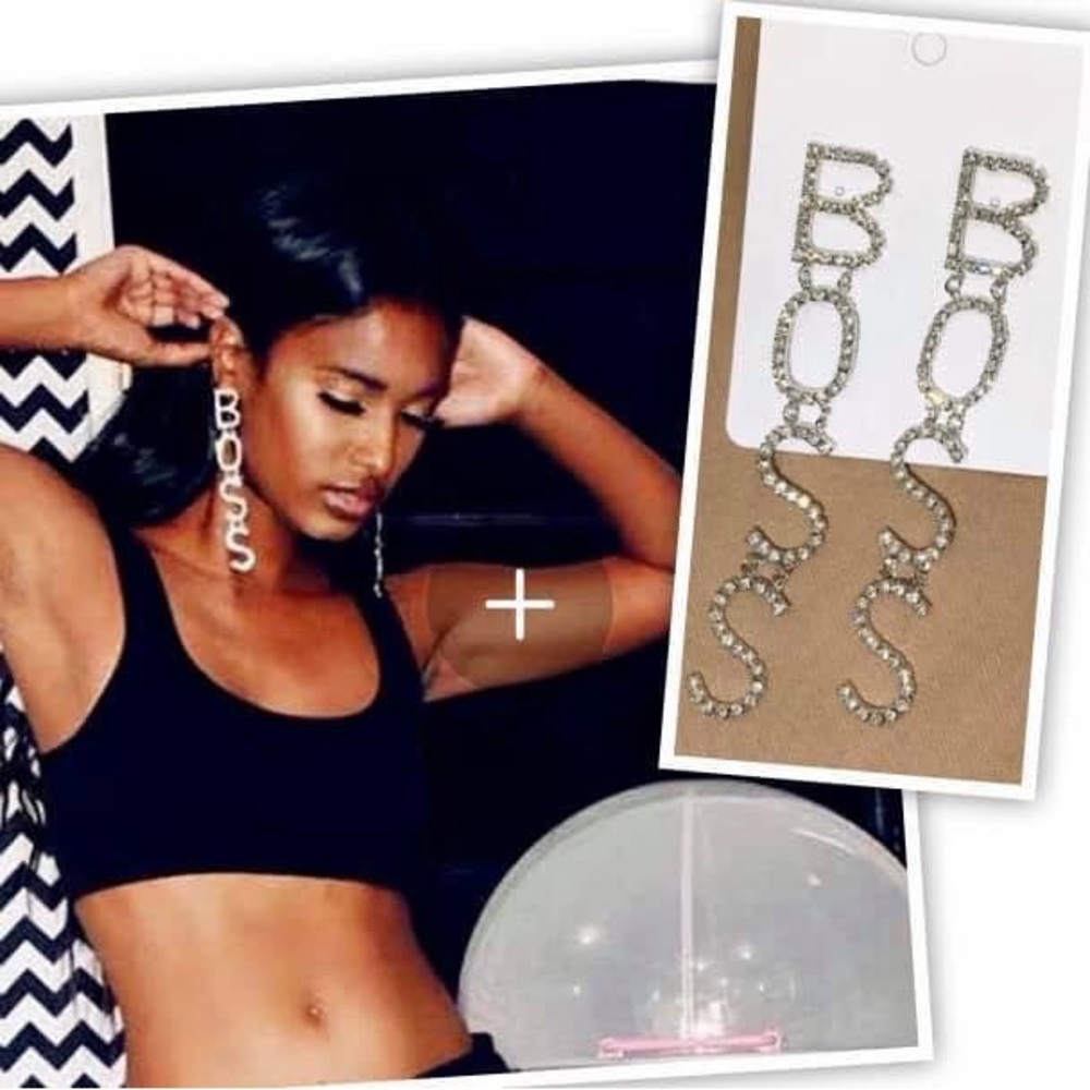 Crystal 'BOSS'  POST Drop Earrings - Silver Tone